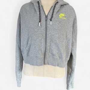 Nike Light Gray Zip Up Drawstring Cropped Hoodie Neon Accents Women’s Medium